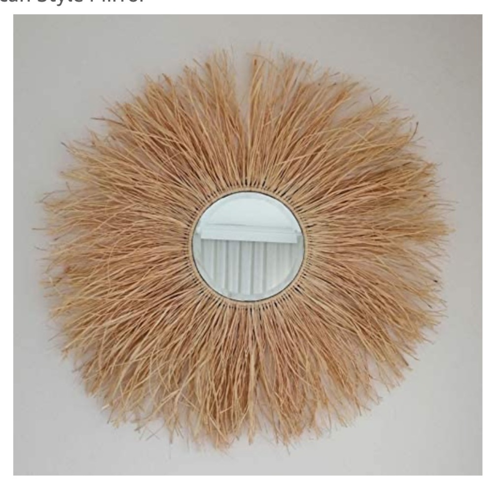 NWOT**Natural Raffia Thread Decorative Wall Mirror Moroccan Style Mirror
